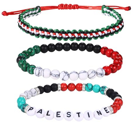 Cupimatch Palästina Flagge Freiheit Armbänder: Handgeflochtenes Perlen Buchstaben Armband Unbegrenzter Nationalstolz Schutz Glücksarmband Bohemian Stil Perlenseil Verstellbar für Männer Frauen