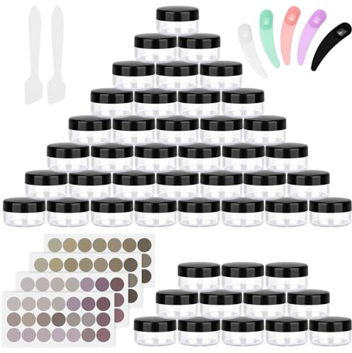 BELICOO 48 PCS Empty Plastic Cosmetic Jars, 10ml Travel Cosmetic Jar Pots, Sample Containers Pots Bottles for Cream, Lip, Lotion and Creams Storage(Black)