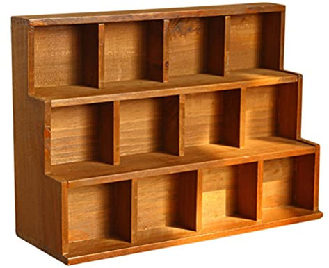Rustic Wooden Shadow Box Display Shelf with 12 Compartments Wall Mounted Wood Display Cabinet for Figures Shot Glasses Spices and Collectibles