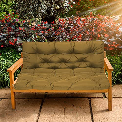 Wasserdichtes Outdoor-Bankkissen mit Rückenlehne, überfüllt, Terrassenstuhl-Auflage für 2- und 3-Sitzer-Gartenbank, rutschfeste Schaukelmatte, 150 x 100 x 10 cm, Khaki
