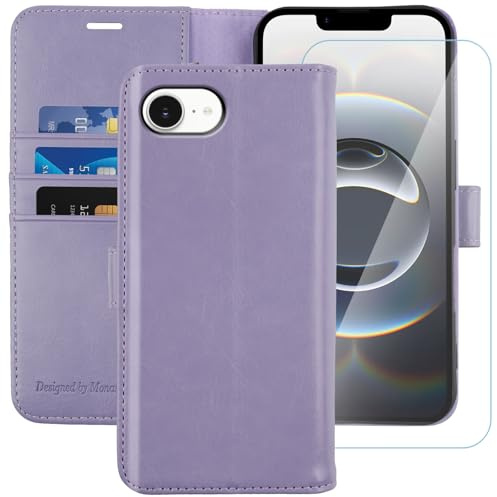 MONASAY For iPhone 17E/16E Case,Apple 17E/16E Wallet Case 6.1-inch, [Glass Screen Protector] Flip Folio Leather Cell Phone Cover with Credit Card Holder for Apple 17E/16E 2025,Lavenders