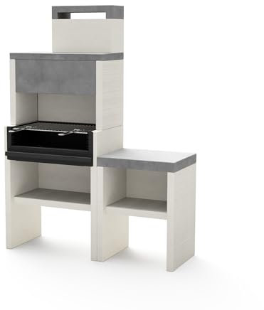 TUOZI - PACK 15 – VENIT FLEX – Barbacoa de Obra para Carbón y Leña, Diseño Modular en Hormigón Texturizado con Parrilla de Acero y Cajón de Cenizas (137 x 47 x 185 cm)