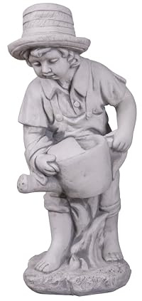 gartendekoparadies.de Gartenfigur Junge mit Gießkanne, Steinguss, 67 cm Höhe, 31 kg, Grau, frostsicher für Außenbereich