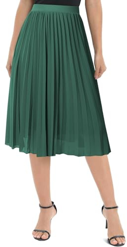 Genfien Femme Jupe Tour de Taille Elastique Casual en Chiffon A Ligne Plissé Midi Jupe avec Doublure