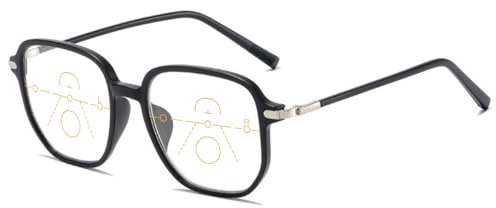 KOOSUFA Modern Gleitsichtbrille Gleitsicht Lesebrille Herren Damen Groß | Quadratischer Große Gläser, Progressive Multifokus, Anti-Blaulicht, Arbeitsplatzbrille Lesehilfe, 1.0 1.5 2.0 2.5 3.0 3.5 4.0
