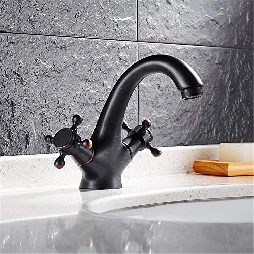 Rame Nero Antico Rame Corno Pentola Miscelatore Acqua Calda e Fredda Pentola Viso Pentola Lavandino Nero Foro Singolo Pentola Tavolo Antico Bagno Serbatoio Doppie Maniglie Singola Connessione,