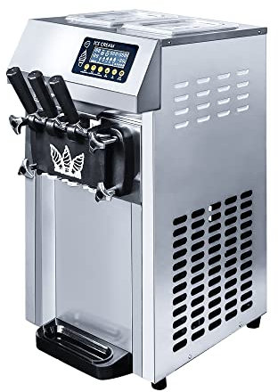 WOTZOV Gewerbliche Eismaschine, 1250 W elektrische Softeismaschine, 3 Geschmacksrichtungen, Eismaschine, 16–18 l/h Ausbeute, Softeismaschine mit LCD-Bildschirm und Alarm bei Puffmangel, f
