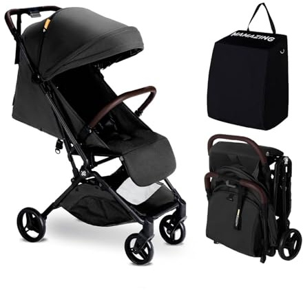 MAMAZING Baby Leichter Reisebuggy, Kinderwagen Handgepäckgröße, Einhand faltbar, kompakt & ultraleicht (5,26 kg), Carbonfaser Buggy für Flugzeug, 6 Monate–3 Jahre (bis 15 kg), Schwarz