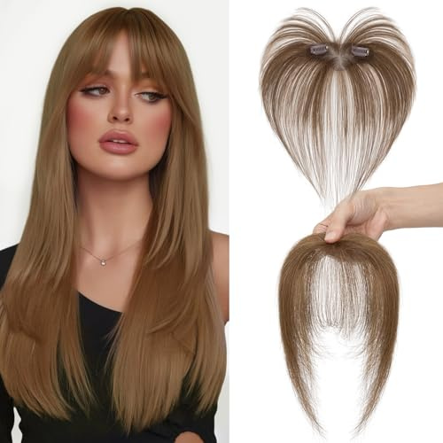 S-noilite Clip in Pony für Damen – Real Echthaar Toupets für Frauen – Wispy Pony zum Anklipsen mit Schläfen #4 Mittelbraun