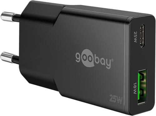 USB-C GaN Ladegerät 25W, Slim Dual Port Netzteil, Power Delivery, Schwarz
