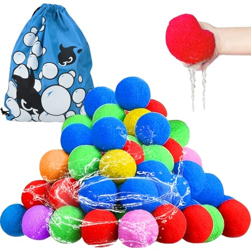 BITOYO Bombe a eau Réutilisable, 32PCS Ballons Bombes d'eau avec Sac Ballon Bombe, Ballons à Eau Colorés pour Enfants et Adultes, Jouets du Jardin/Plage Fête de La Piscine D'été