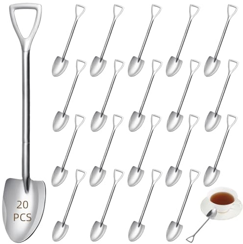 20 mini cucharas, con forma de pala, cucharas de espresso Demitasse de acero inoxidable, 15,2 x 3,3 cm, acabado espejo para helados y fiestas