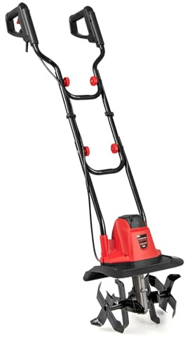 GOPLUS Motorhacke elektrisch, klappbarer Bodenhacke, 750W, 380 U/min, Elektro Gartenfräse, Gartenkultivator mit 32 cm Arbeitsbreite & 22 cm Arbeitstiefe, Bodenfräse für Rasen (32,5 x 24 x 138 cm,Rot)