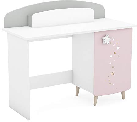 Demeyere Bureau Enfant Fille Rose Pâle avec Etoiles – Rangement Pratique – Peinture Non Toxique – Petit Bureau (113,2 cm) Parfait pour Une Chambre d’Enfant, Multicouleur