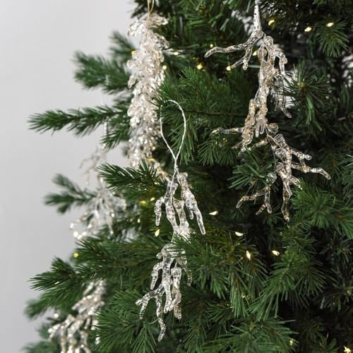 Icicle Pendant - 15cm Acrylic Glitter Hanging Ornament for Xmas Tree DIY Craft, Realistic Sparkling Branches Home Christmas Decorations(Style 1)
