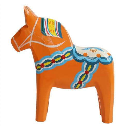 Swedish Dala Horse Statue Collection - Traditional Pine Wood Sculpture, Desktop Ornament for Bedroom Living Room Fireplace Decor Gift (Orange) (Orange)