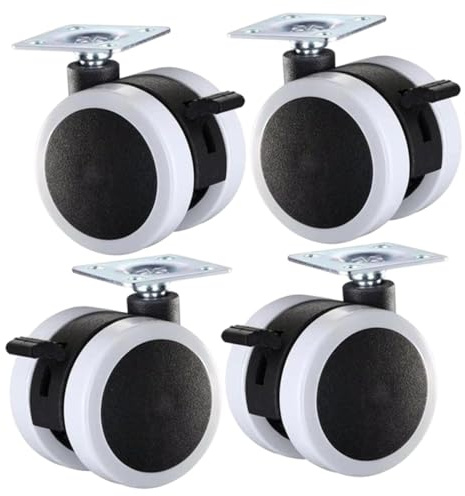 NUOBESTY 4pcs 2-inch White Pu Brake Caster Wheels Rolling Planter Base Furniture Casters for Office Chair Computer Chair Furniture Accessories