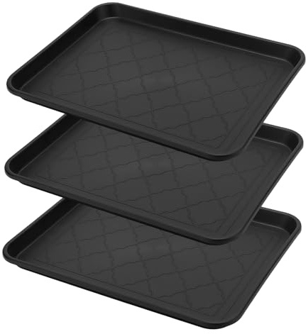 3 Stück Schuhabtropfschalen,PP-Kunststoff Schuhablage 42x32x3 cm,Schuhwanne | wasserdichte Schuhmatte mit Erhöhtem Rand, für Innen und Außen, Schwarz