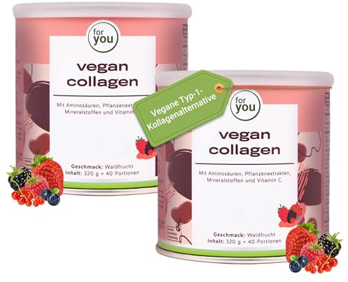 for you vegan collagen Pulver Waldfrucht + Hyaluronsäure Doppelpack - Enthält vegane Typ-1-Kollagenalternative VeCollal®, ohne Zucker, mit Biotin, Vitamin C, Zink & Silizium – für Haut, Haare & Nägel