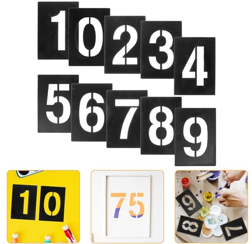 OATIPHO Pochoirs numérotés réutilisables en PVC 0-9, chiffres 10 cm, épaisseur 0,5 mm, 10 pièces, pochoirs pour peinture sur bois, tissu et loisirs créatifs, adaptés à l’intérieur et l’extérieur