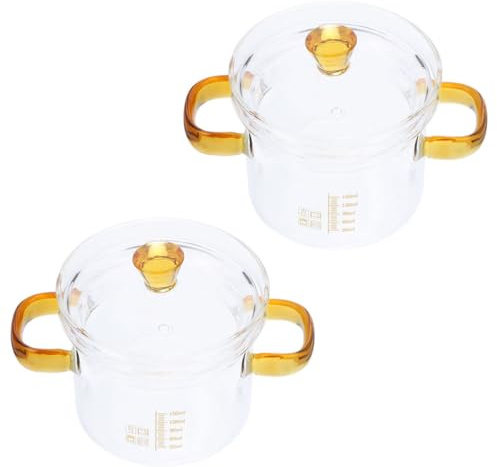 BESPORTBLE Marmite Transparente 150Ml Lot de 2 Couvercle Double Poignée pour Cuisson Œufs et Soupe Cuisine Domestique et Usage sur Poêle