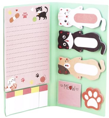 Exipsat Katzen-Sticky Notes Set, Kawaii Haftnotizen mit katzenförmigen Lesezeichen, Schöne Büroartikel für Schreibtischorganisation, Ästhetisches Schreibwaren für Bullet Journal & Planung