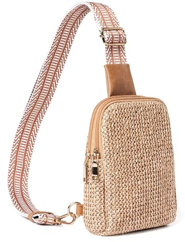 Tobriavor Sac en Paille Femme, Sac Pochette Bandoulière Boho Sac de Plage pour Téléphone Portable - Idéal pour Plage, Voyage et Vacances