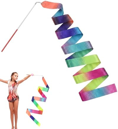 MenYiYDS 1 pezzo Nastri da Ballo, nastro ginnastica ritmica bambina, Nastri per Danza Ritmica, con Bacchetta a Nastro, per Bambini, per Balli artistici, Ginnastica, spettacoli di Carnevale (sfumato)
