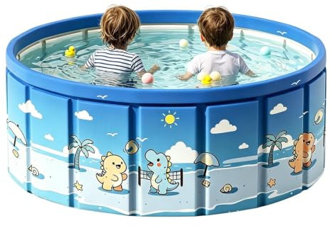Piscine Pliable avec Tuyau de Vidange - Piscine de Jeu Antidérapante pour Enfant et Chiens | Installation Facile sans Gonflage | Rangement Compact pour Jardin, Terrasse, Plage et Vacances