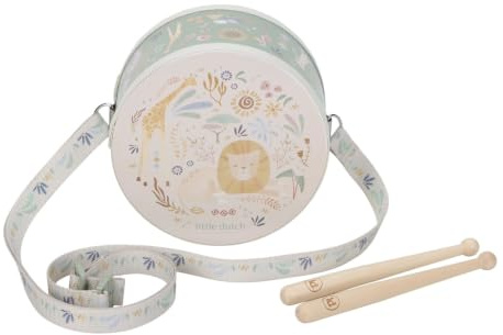 Little Dutch Kinder Trommel - mit Trommelschlägeln aus Holz - mit Trageriemen - für Jungen und Mädchen ab 2 Jahren - Unisex - Safari Friends - grün