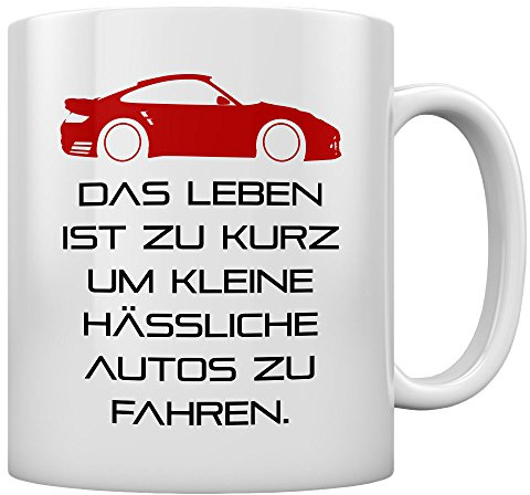 Tasse mit Spruch Das Leben Ist zu Kurz - Geschenk für Autofans - Keramik Kaffeetasse für Männer - Perfekte Geschenkidee für Autoliebhaber - 11 oz Weiß