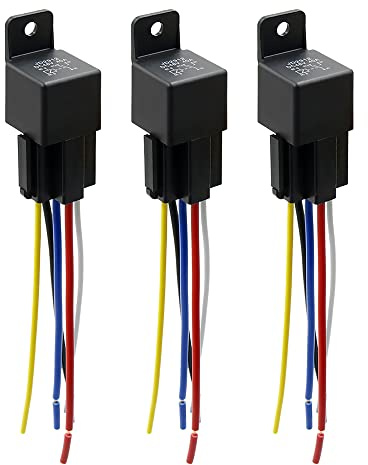 sourcing map Relé Automotriz De 5 Pines DC 48V 40A Con Zócalo 3Pcs | Aplicaciones: Estéreo Coche, Alarma Remota, Luces Niebla, Bocina, Polaridad Inversa, Cierre Puertas
