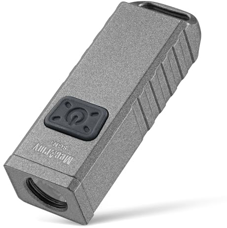 MecArmy SGN1 mini USB-uppladdningsbar nyckelring EDC ficklampa, XP-G2 S5 LED med 530 lumen, fyra belysningslägen plus en stroboskop zinklegering EDC-nyckelring lampa för daglig användning (grå)