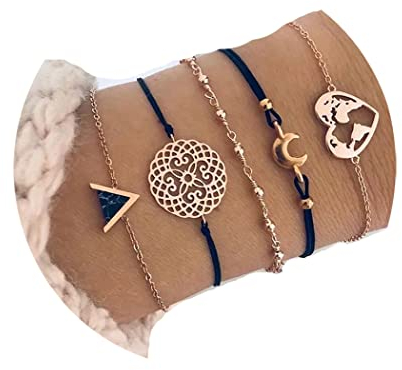 Edary Lot de 5 bracelets ajourés en or réglables avec pendentif en forme de cœur, pour femmes et filles