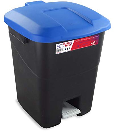 Tayg Couvercle bleu Poubelle 50 litres avec pédale, base noire