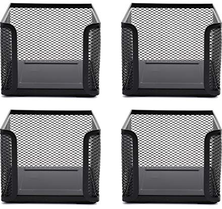 Suwimut 4 Pack Mesh Memo Holder, 4 x 4 Inch Black Metal Mesh Sticky Note Dispenser Cube Memo Pad Holder for Pen, Pencil, Paperclip, Thumbtack, Desk Organizer for Office Home School