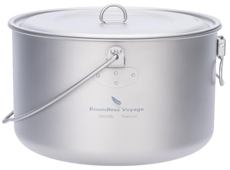iBasingo 2.9L Titan Hängender Topf mit Großer Kapazität Camping Schüssel Leichte Outdoor Kochgeschirr Koch Mess Kit mit Klappgriff Küchen Utensilien für den Außenbereich für 1-3 Personen Ti2045C