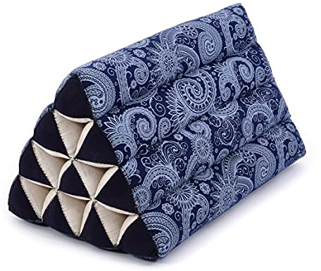 Leewadee Thai Triangle Cushion – Comfortable Backrest for TV or Reading, Wedge Pillow - Eco-Friendly Natural Kapok Filling, 20 x 13 x 13 inches, Blue White