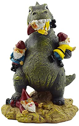 Vecksoy The Great Garden Gnome Massacre, Dinosaur Eating Gnomes Garden Ornament, Outdoor Statue For Patio,Lawn,Yard Art Decoration, Housewarming Garden Gif-t(Dinosaur, 6inch)