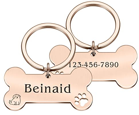 Engraved Pet ID Tags Personalized Necklace Custom Tag Bone Dog Accessories Dog Cat Name Tags Pet Collar ID Tags,Pink,L 50.00 x 28.00mm