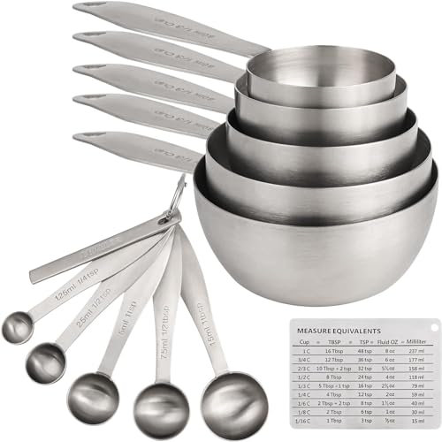 Smithcraft Measuring Cups and Spoons, 12 Piece Metric & US 18/8 Stainless Steel Measuring Cup and Spoon Set, Dry Metal Measuring Cups Spoons & Leveler & Measure Equivalents for Kitchen & Baking