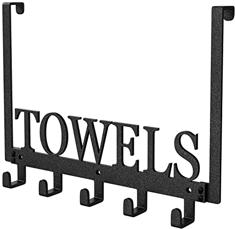 Joyoldelf Over Door Hooks Hanger, Door Hooks Without Drilling, Door Hanger for Hanging Coats, Towels, Hats, Clothes, for Bedroom, Bathroom, Living Room, Kitchen Door - with 5 Hooks (Black)