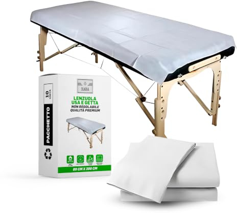 XARA Einweg-Laken Massageliege– Einweg-Bettwäsche aus Vliesstoff – Nicht verstellbar – 80 x 200 cm – 10 Stück – Flüssigkeitsabweisend – Einweg-Laken, ideal für Sondergrößen