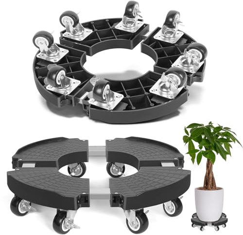 TreeGun Plant Caddy with Wheels with 8 Lockable Casters, Rolling Plant Stand Adjustable 38-58CM, Plant Stand with Wheels 200KG Capacity for Outdoor Indoor Large Plant/Flower Pot