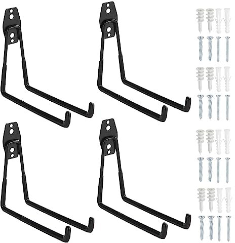 Faankiton Set di 4 ganci da garage, universali in acciaio resistente, ganci e ganci da parete, staffe per garage in acciaio resistente (L, nero)