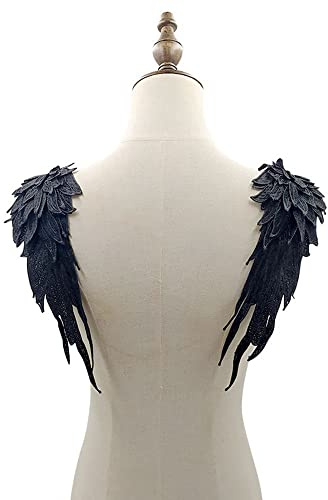 1 Paar Bestickte Engelsflügel 3D Stickerei Spitze Bestickte Flügel Applikation DIY Kleidung Zubehör Schulterflicken Spitzenapplikation Engel Patches Applikatione Ideal für Hochzeit Braut Ballkleid