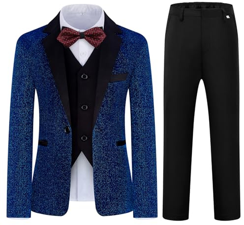 Boys Suit Slim Fit Tuxedo Suit for Kids 3 Piece Royal Blue Blazer Jackets Suit for Boy Size 7 8 Ring Bearer Outfit