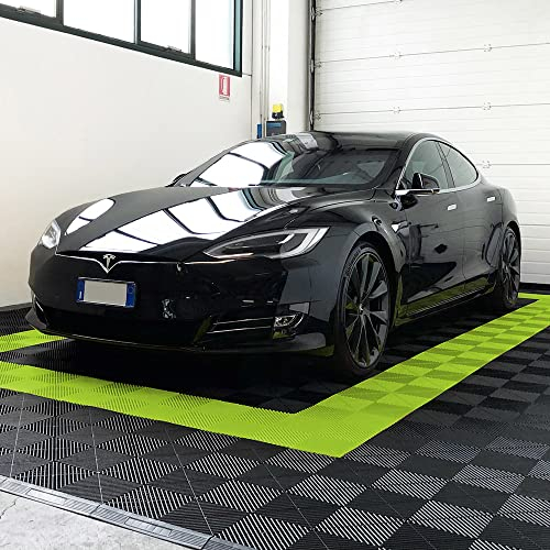 SOGI PAV-03-LM Kit piastrelle in PP per pavimento officina, garage - 40x40 cm - 1 mq - 10 mq - 50 mq - 100 mq - colore lime (1 mq = 6 piastrelle)