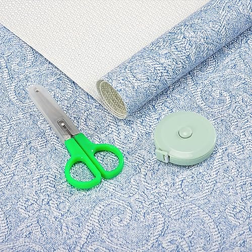 FIFTY FEET 12X120 Inch Shelf Liner with Scissor & Tape Measure for Kitchen Cabinets, PVC Drawer Liner for Dresser Non-Slip Bathroom, Non-Adhesive Cabinet Liner Washable (Pale Blue)