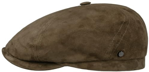 Stetson Brooklin Flat Cap Unifarbene Mütze aus Ziegenleder Baumwollfutter Made in Germany Herren Ganzjährig Taupe 59 cm
